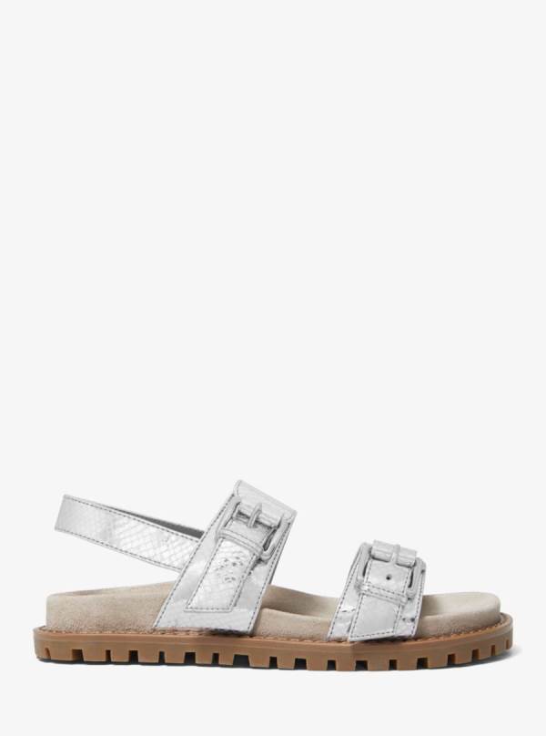 Damske Sandále Michael Kors Judd Metallic Snake Embossed Leather Strieborne - Topanky Michael Kors Slevy | BWTDG-1876